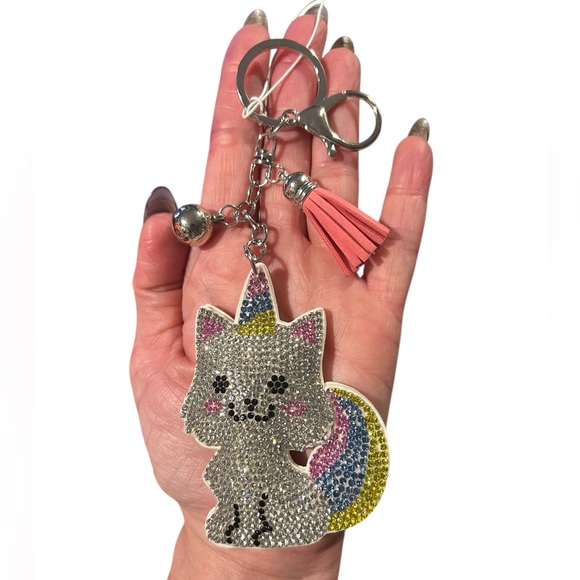 Rhinestone Unicorn Kitty Purse Charm Or Key Ring - Picture 11 of 12